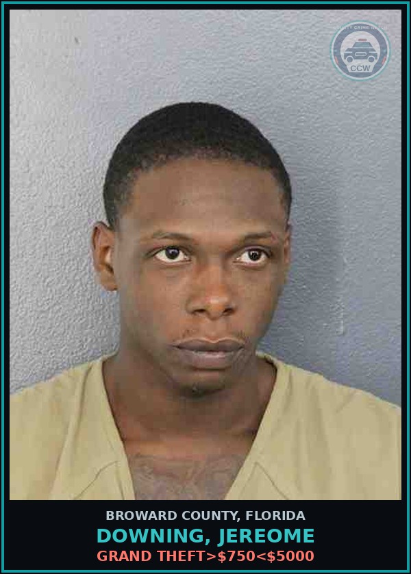 Booking mugshot of DOWNING, JEREOME in Broward County