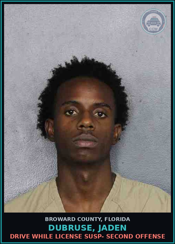 Booking mugshot of DUBRUSE, JADEN in Broward County