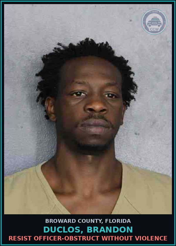 Booking mugshot of DUCLOS, BRANDON in Broward County