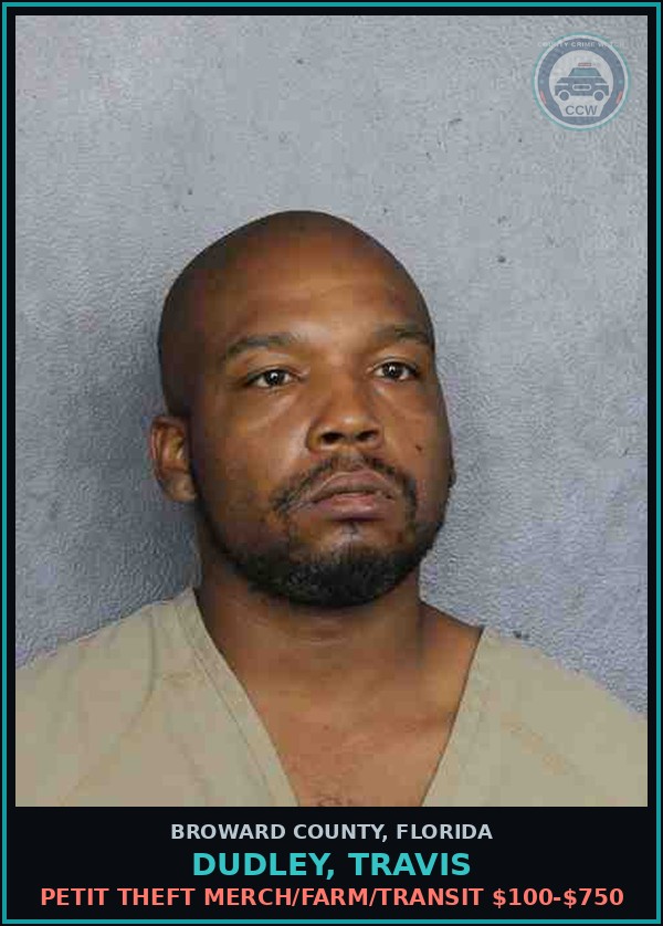 Booking mugshot of DUDLEY, TRAVIS in Broward County