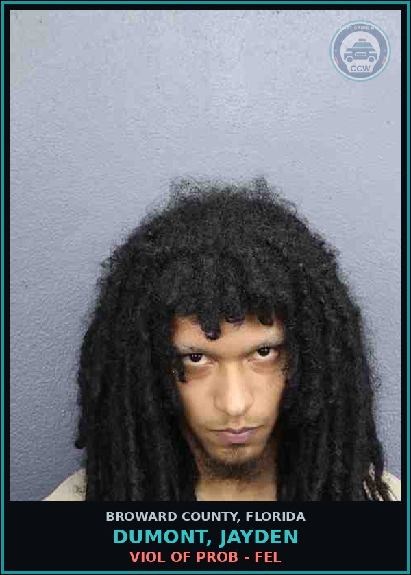 Booking mugshot of DUMONT, JAYDEN in Broward County
