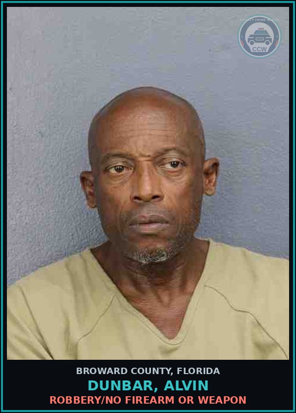 Booking mugshot of DUNBAR, ALVIN in Broward County