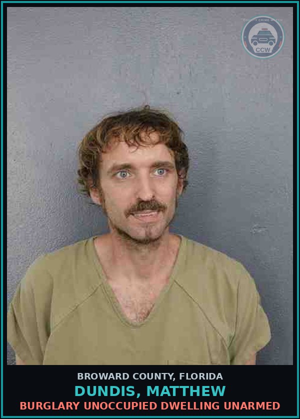 Booking mugshot of DUNDIS, MATTHEW in Broward County