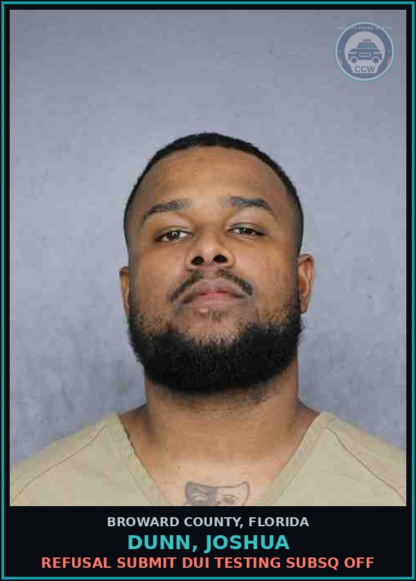 Booking mugshot of DUNN, JOSHUA in Broward County