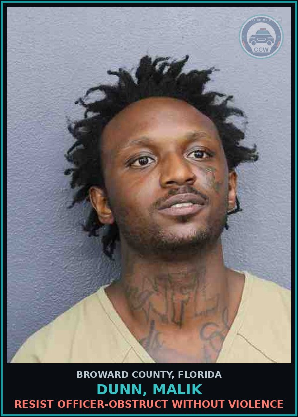 Booking mugshot of DUNN, MALIK in Broward County