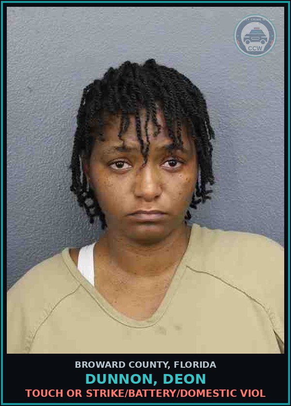 Booking mugshot of DUNNON, DEON in Broward County