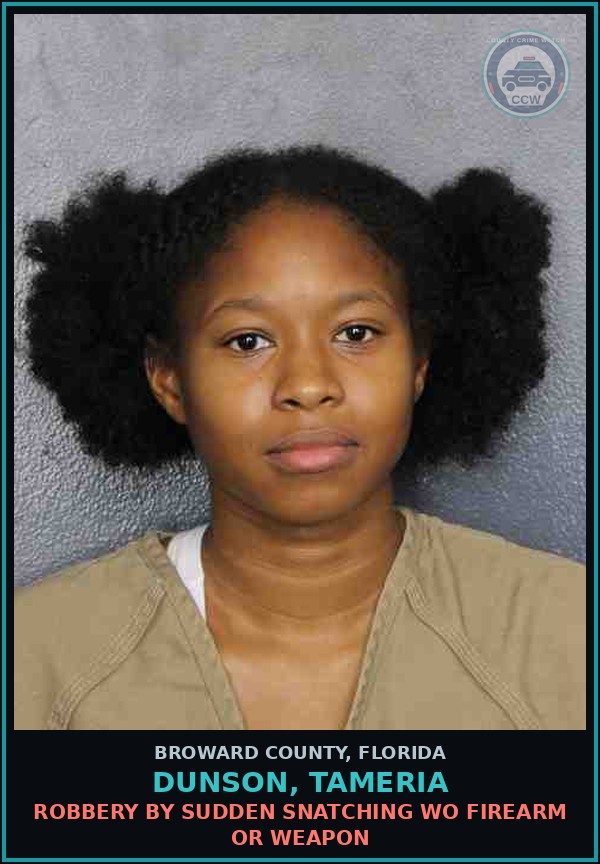 Booking mugshot of DUNSON, TAMERIA in Broward County