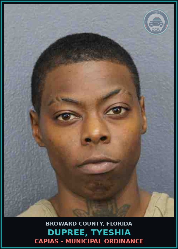 Booking mugshot of DUPREE, TYESHIA in Broward County