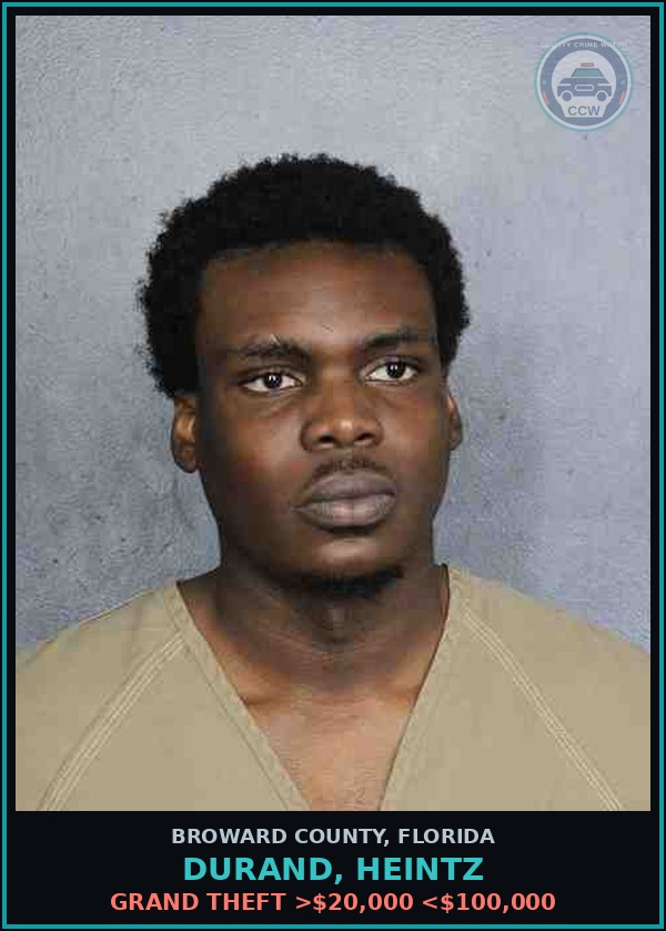 Booking mugshot of DURAND, HEINTZ in Broward County