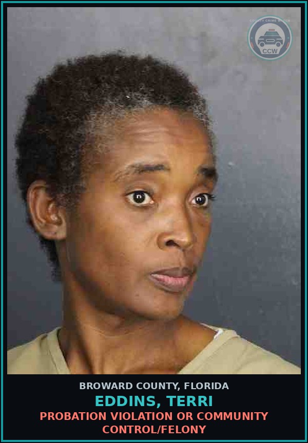 Booking mugshot of EDDINS, TERRI in Broward County