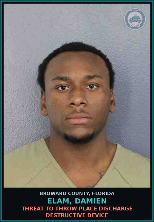 Booking mugshot of ELAM, DAMIEN in Broward County
