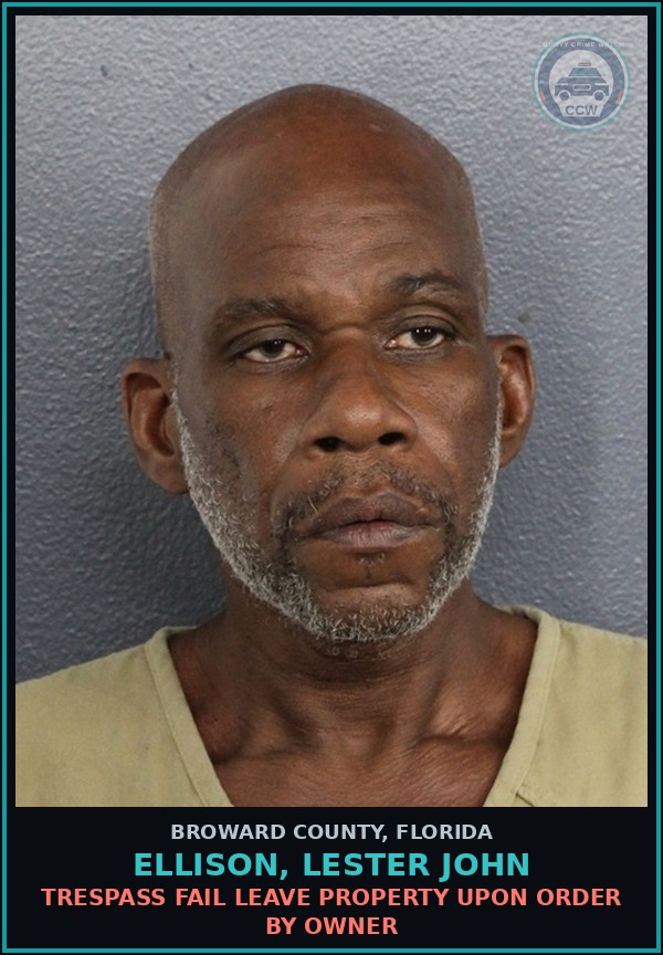Booking mugshot of ELLISON, LESTER JOHN in Broward County