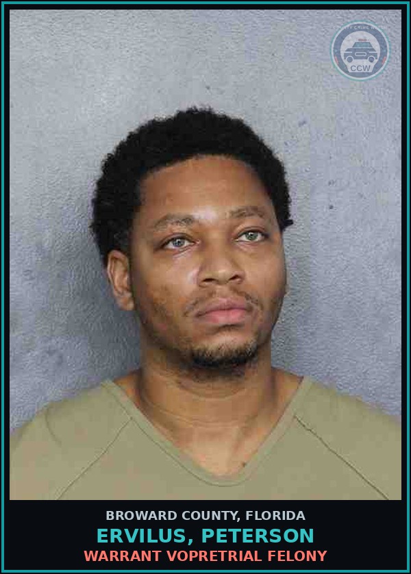 Booking mugshot of ERVILUS, PETERSON in Broward County