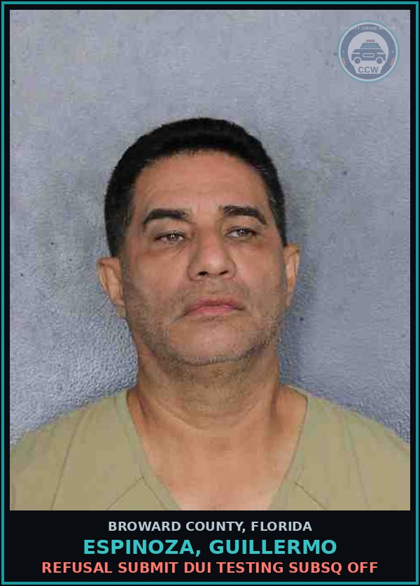 Booking mugshot of ESPINOZA, GUILLERMO in Broward County