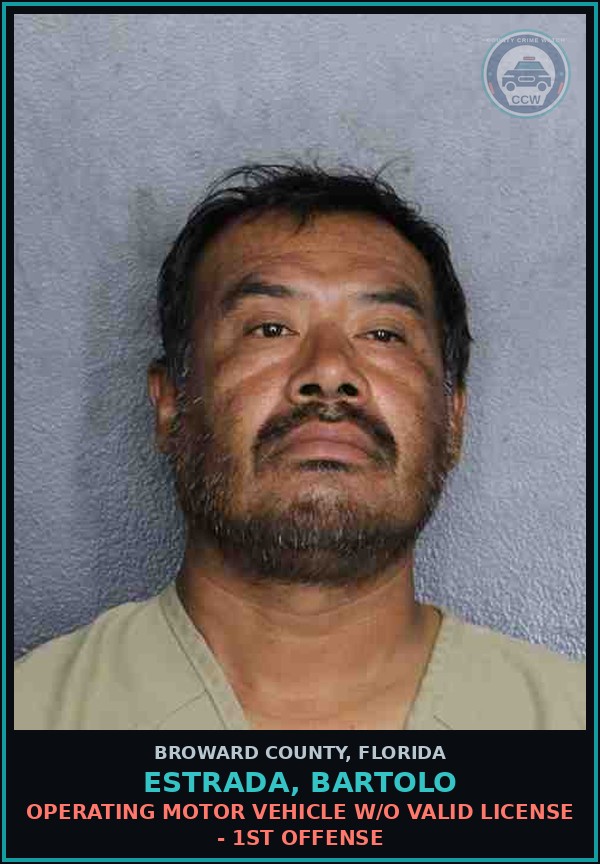 Booking mugshot of ESTRADA, BARTOLO in Broward County