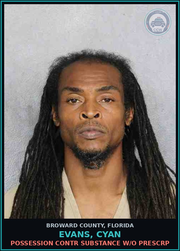 Booking mugshot of EVANS, CYAN in Broward County