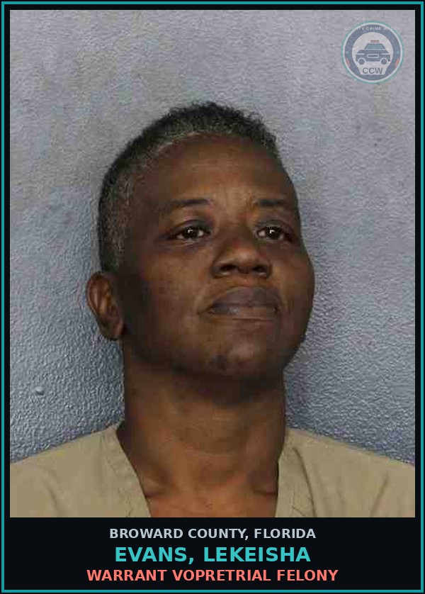 Booking mugshot of EVANS, LEKEISHA in Broward County