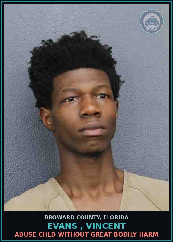 Booking mugshot of EVANS , VINCENT in Broward County