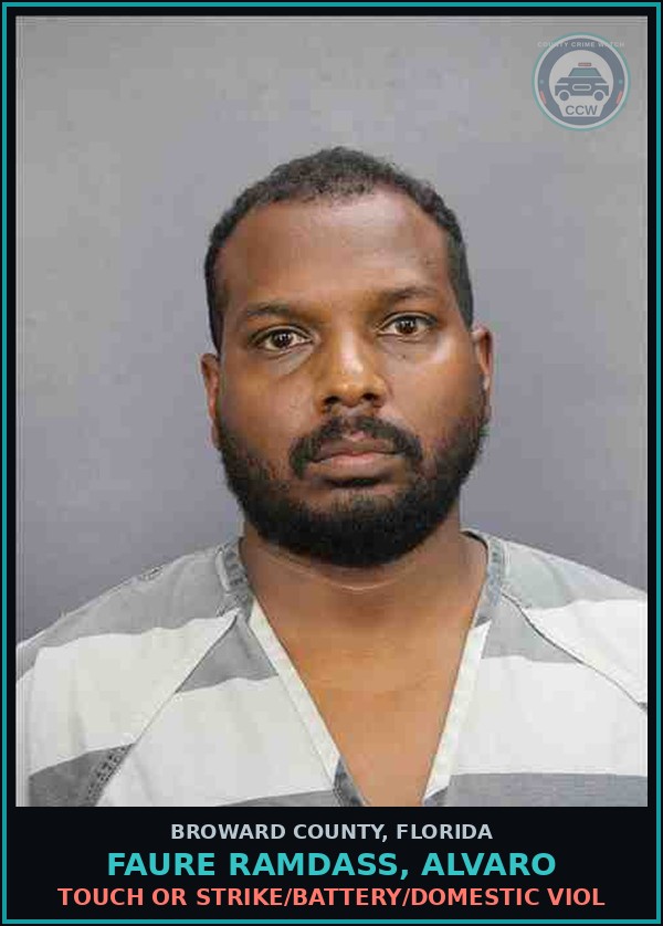 Booking mugshot of FAURE RAMDASS, ALVARO in Broward County