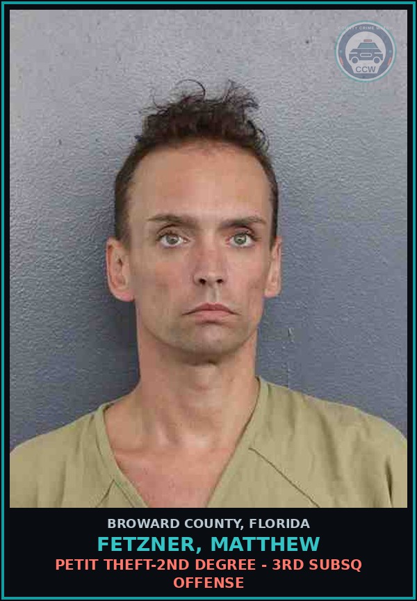 Booking mugshot of FETZNER, MATTHEW in Broward County