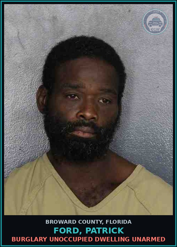 Booking mugshot of FORD, PATRICK in Broward County