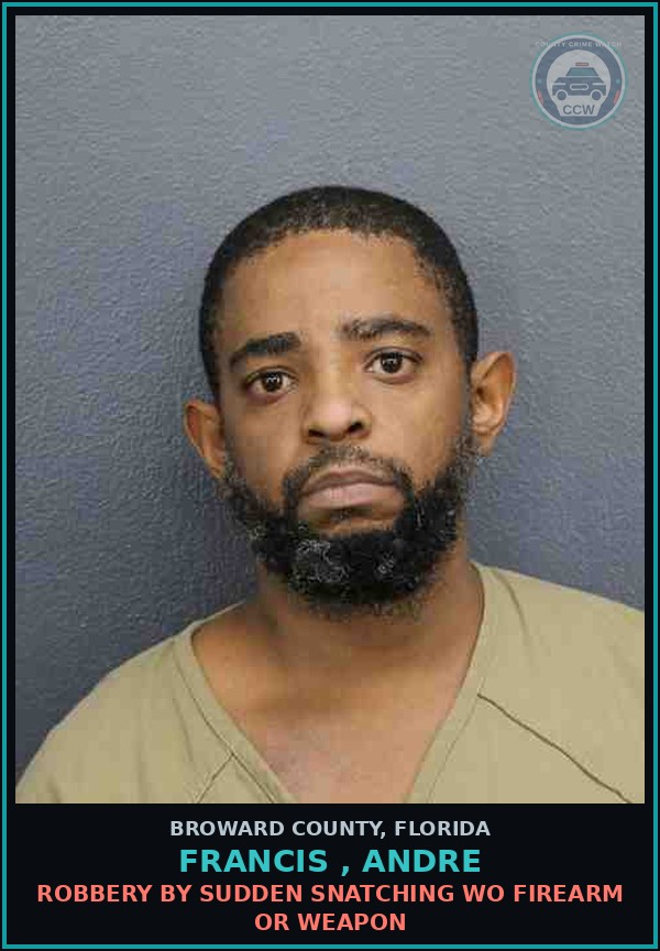 Booking mugshot of FRANCIS , ANDRE in Broward County