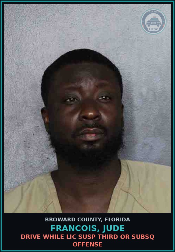 Booking mugshot of FRANCOIS, JUDE in Broward County