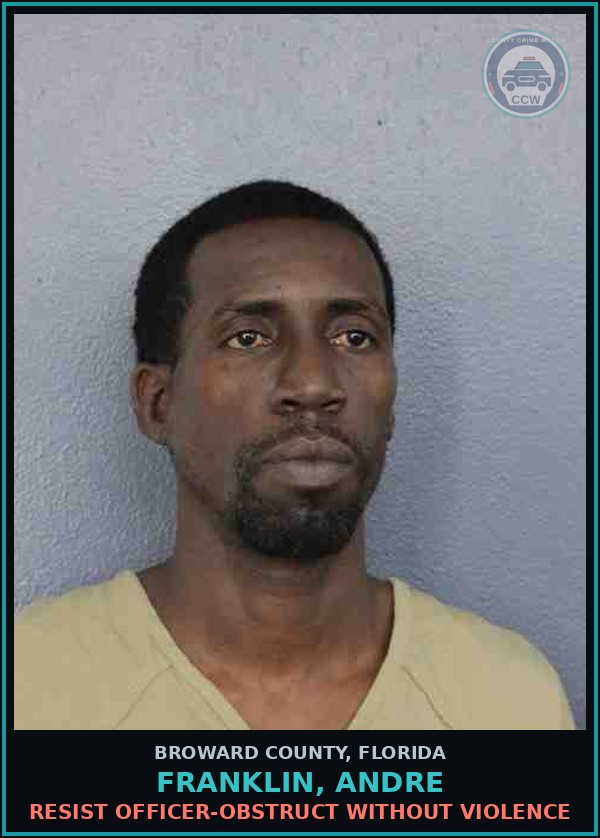 Booking mugshot of FRANKLIN, ANDRE in Broward County