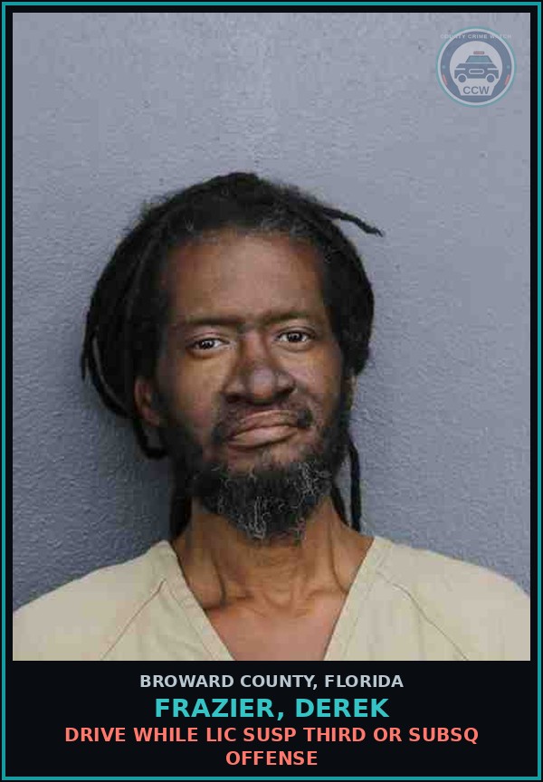 Booking mugshot of FRAZIER, DEREK in Broward County