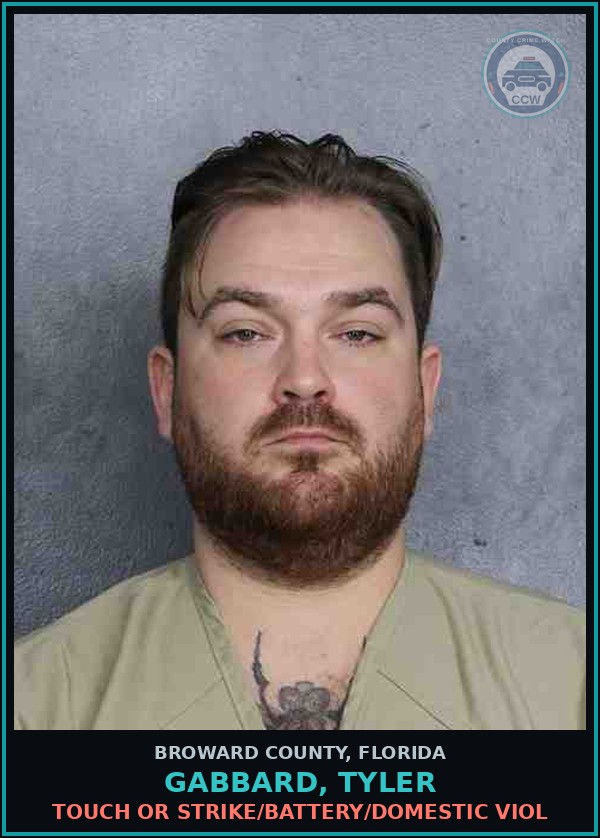 Booking mugshot of GABBARD, TYLER in Broward County