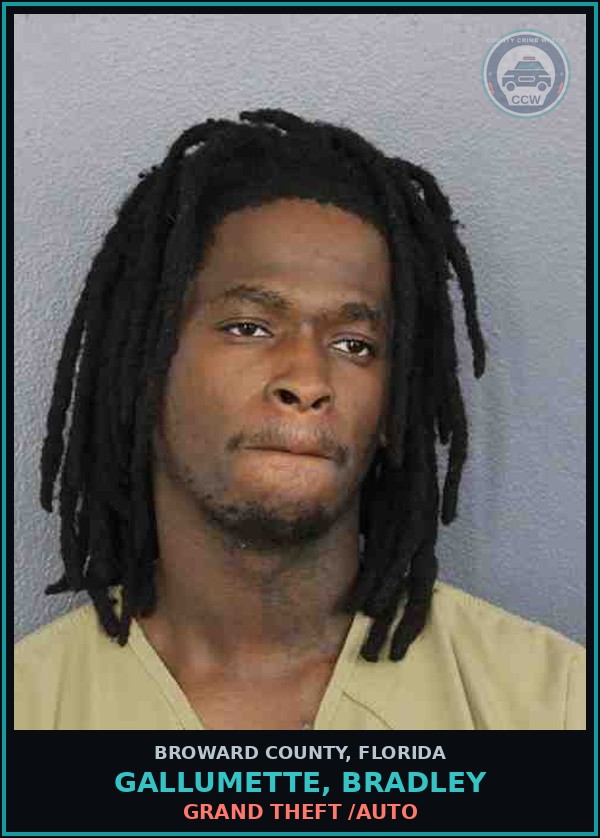 Booking mugshot of GALLUMETTE, BRADLEY in Broward County