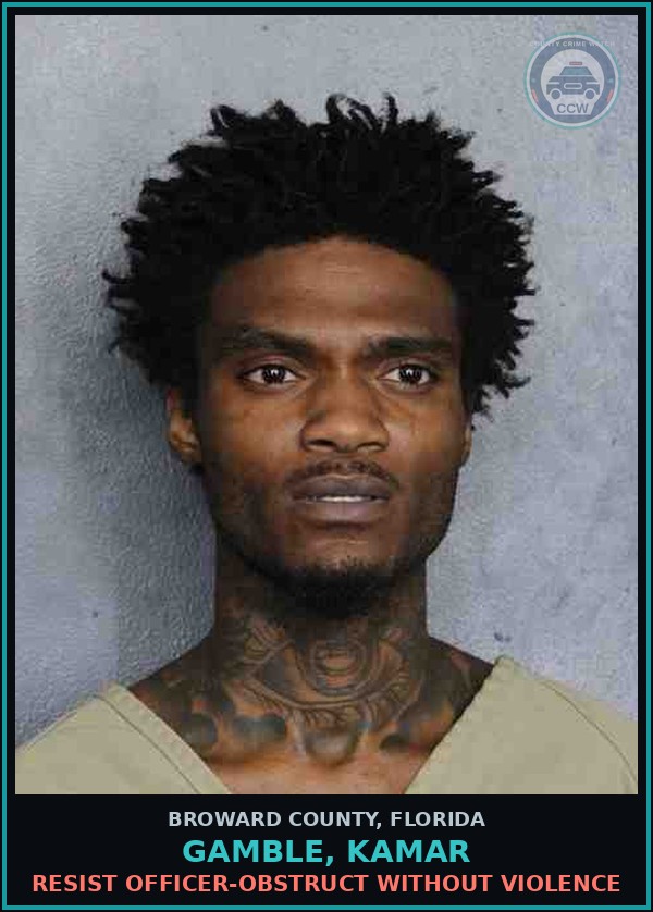 Booking mugshot of GAMBLE, KAMAR in Broward County