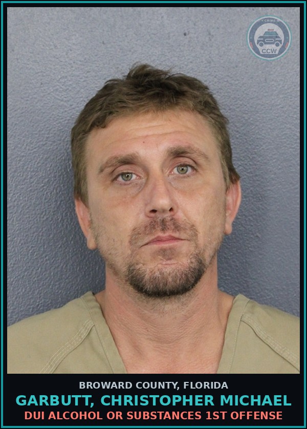 Booking mugshot of GARBUTT, CHRISTOPHER MICHAEL in Broward County