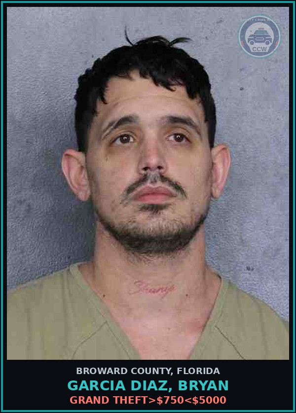 Booking mugshot of GARCIA DIAZ, BRYAN in Broward County