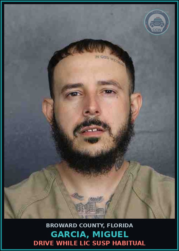 Booking mugshot of GARCIA, MIGUEL in Broward County