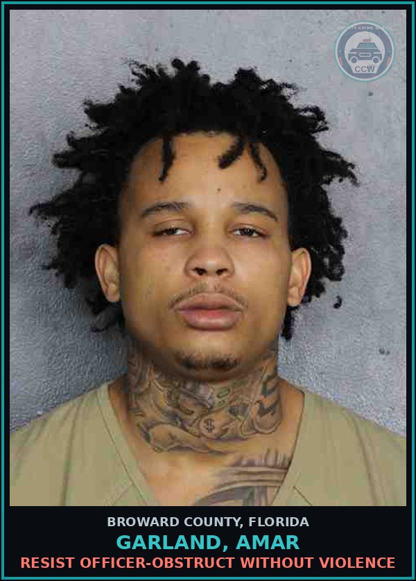 Booking mugshot of GARLAND, AMAR in Broward County
