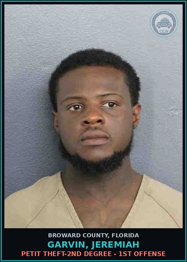 Booking mugshot of GARVIN, JEREMIAH in Broward County