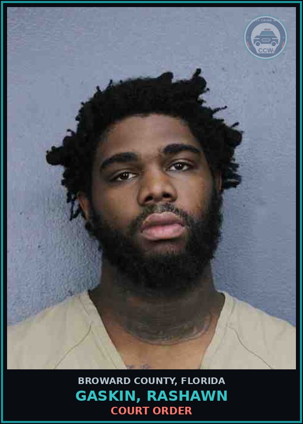Booking mugshot of GASKIN, RASHAWN in Broward County