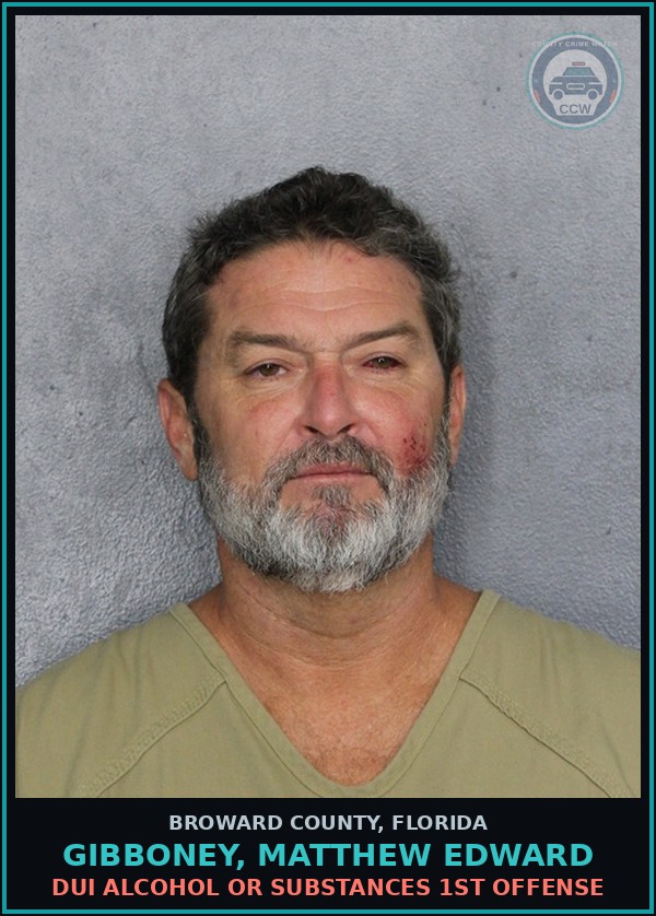 Booking mugshot of GIBBONEY, MATTHEW EDWARD in Broward County