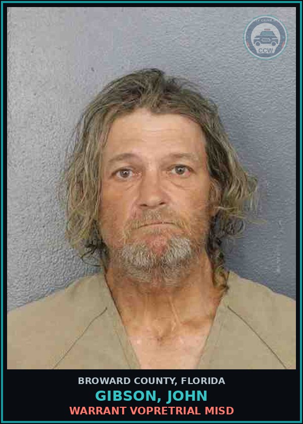 Booking mugshot of GIBSON, JOHN in Broward County