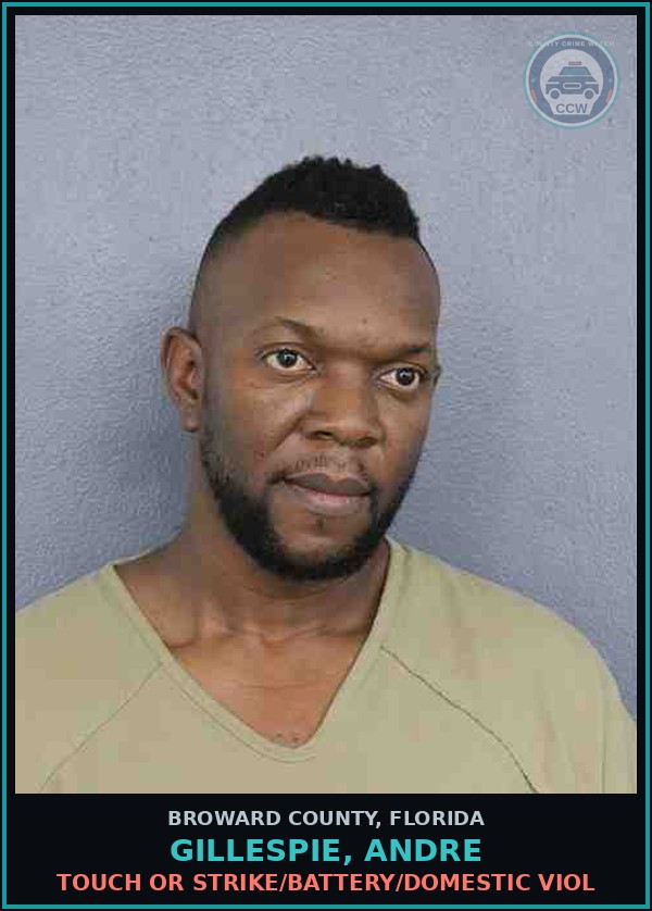 Booking mugshot of GILLESPIE, ANDRE in Broward County