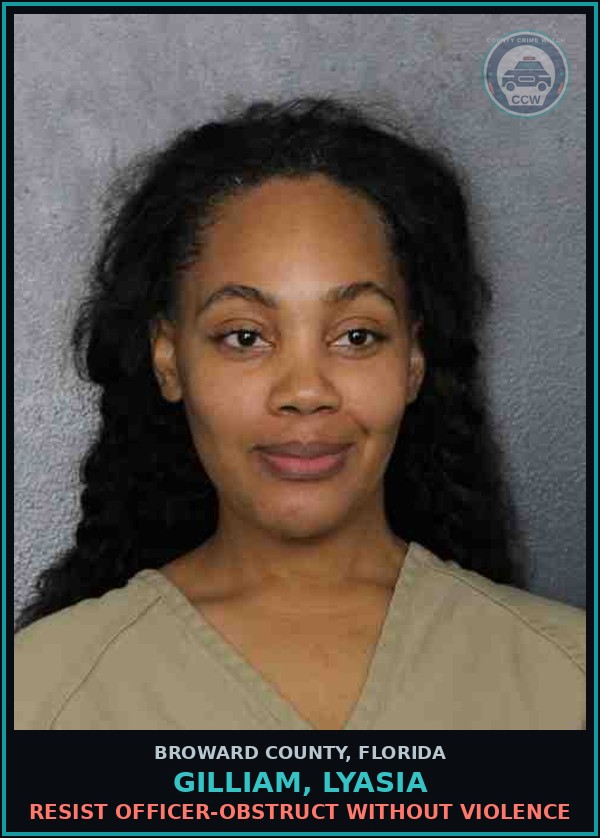 Booking mugshot of GILLIAM, LYASIA in Broward County
