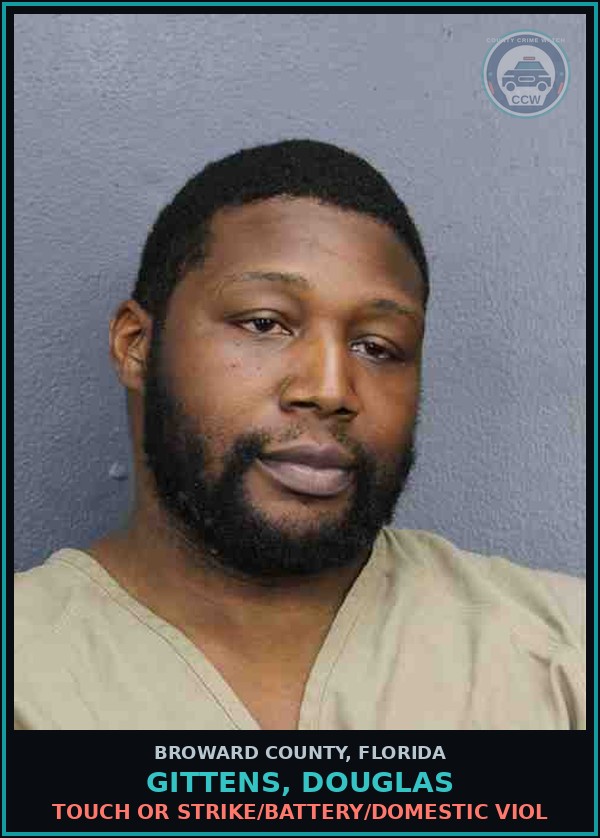 Booking mugshot of GITTENS, DOUGLAS in Broward County