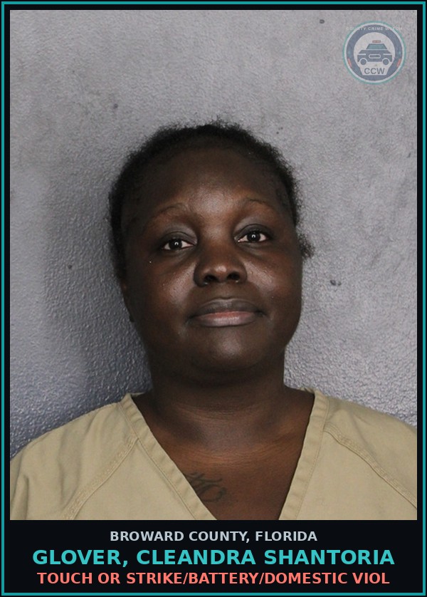 Booking mugshot of GLOVER, CLEANDRA SHANTORIA in Broward County