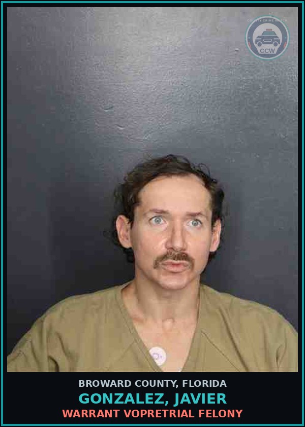 Booking mugshot of GONZALEZ, JAVIER in Broward County
