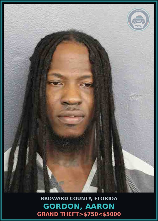 Booking mugshot of GORDON, AARON in Broward County