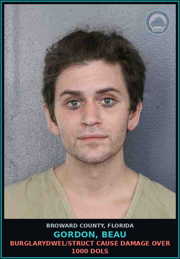 Booking mugshot of GORDON, BEAU in Broward County