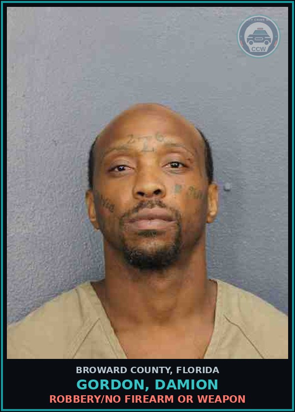 Booking mugshot of GORDON, DAMION in Broward County