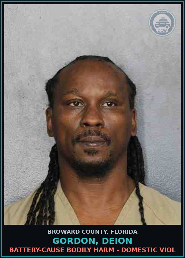 Booking mugshot of GORDON, DEION in Broward County