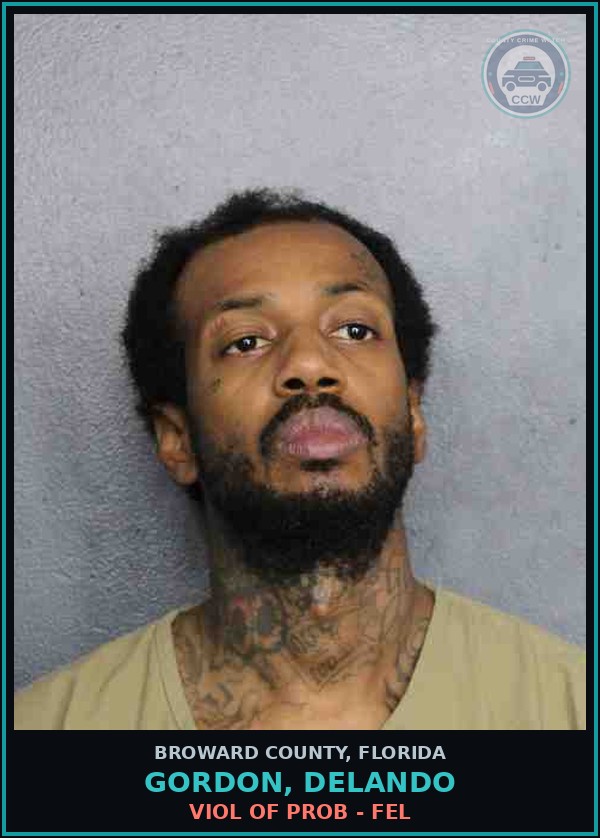 Booking mugshot of GORDON, DELANDO in Broward County